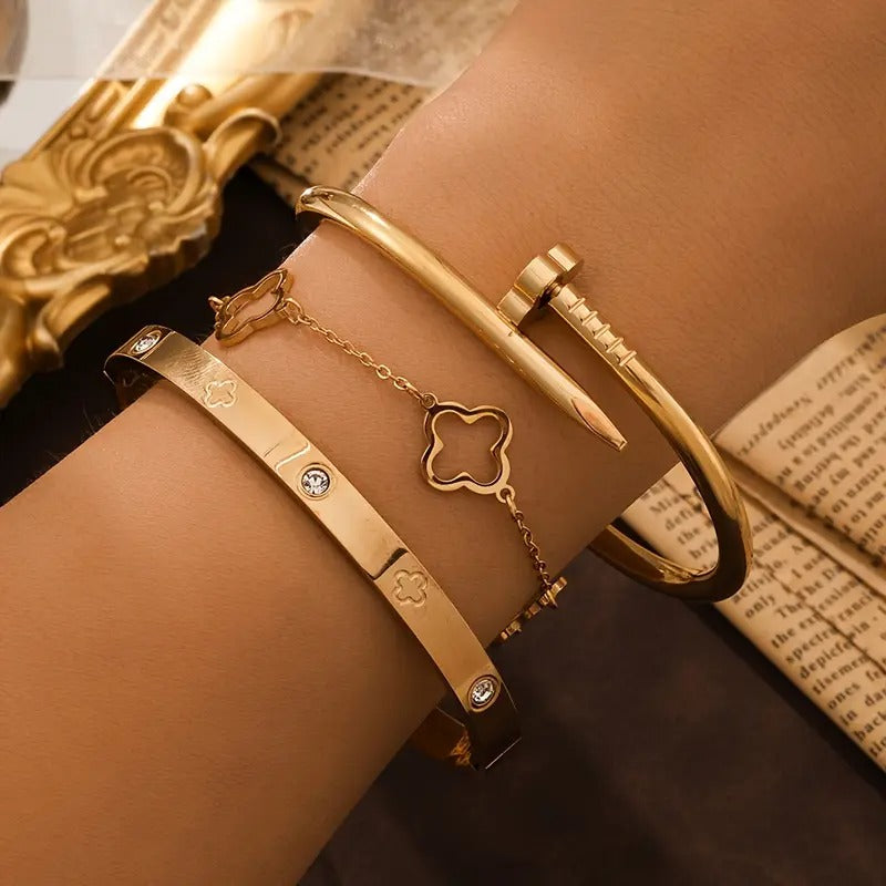 3pcs Elegant Stainless Steel Bracelet Set