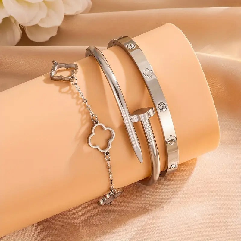 3pcs Elegant Stainless Steel Bracelet Set