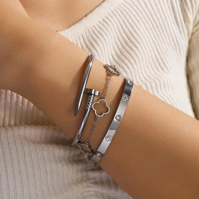 3pcs Elegant Stainless Steel Bracelet Set