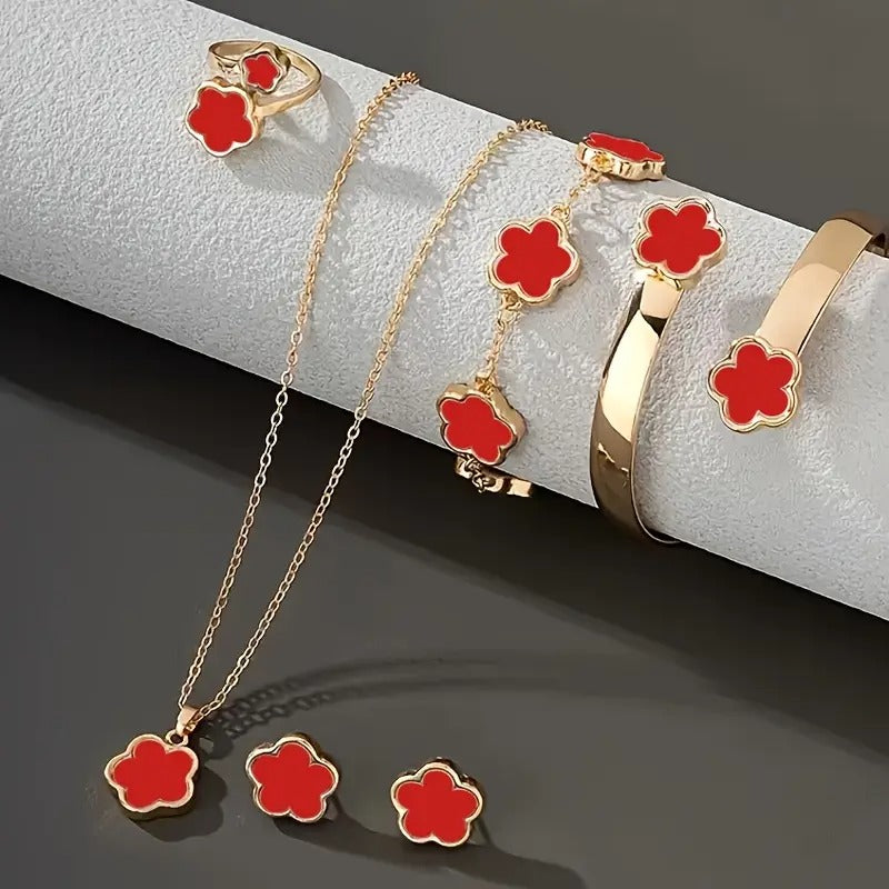 Lucky Clover Bracelet, Necklace, Earrings, Bracelet, Ring Set of Five
