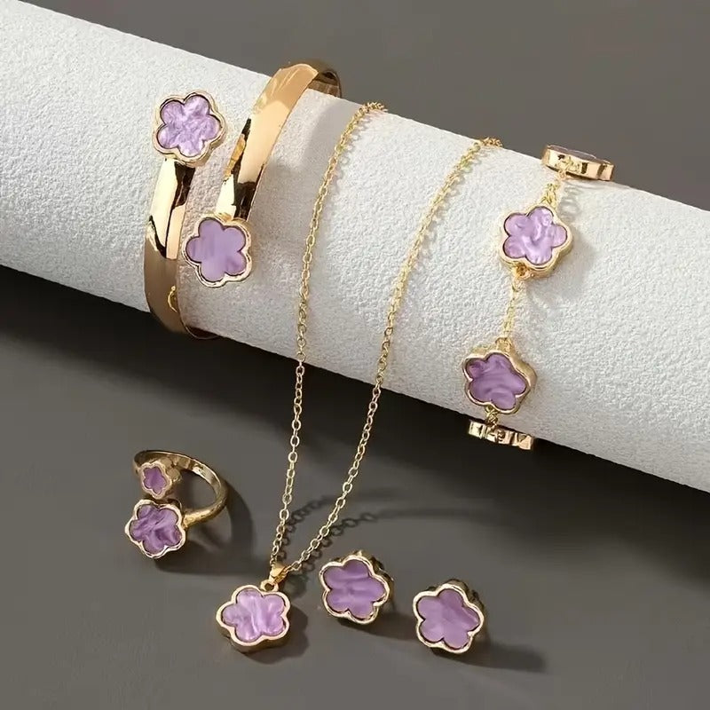 Lucky Clover Bracelet, Necklace, Earrings, Bracelet, Ring Set of Five