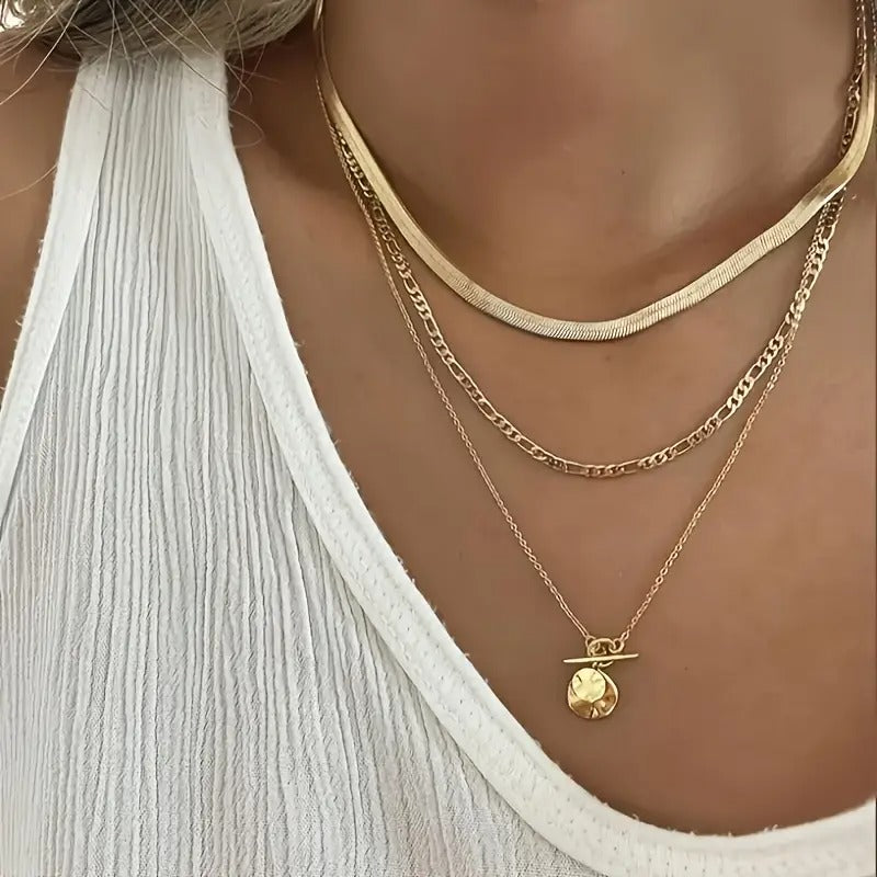 10pcs Punk Multi-Layer Flat Snake Chain Necklace Set