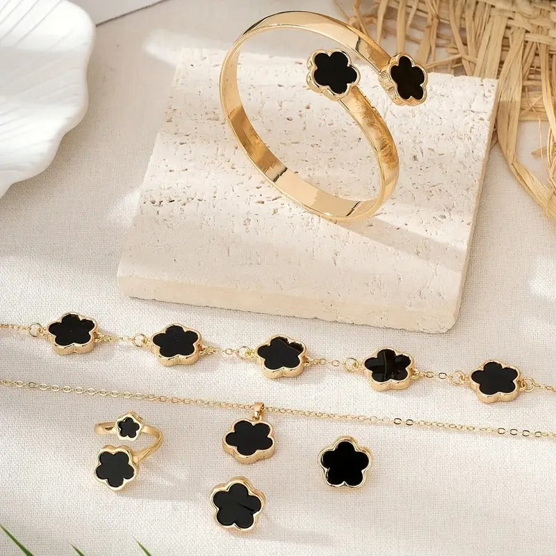 Lucky Clover Bracelet, Necklace, Earrings, Bracelet, Ring Set of Five