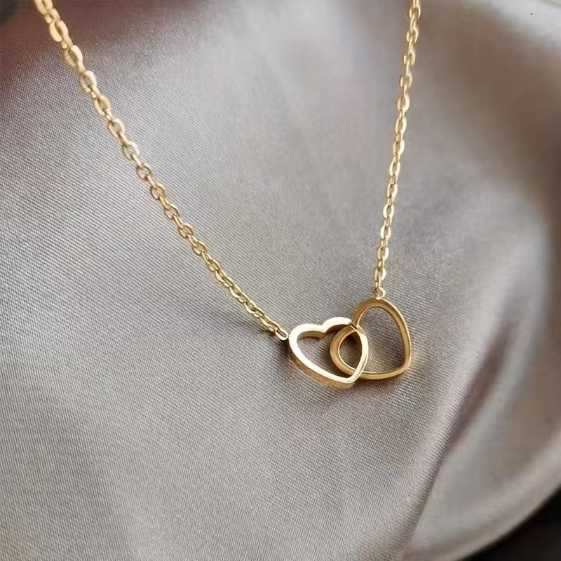 Double Ring Love Pendant Necklace