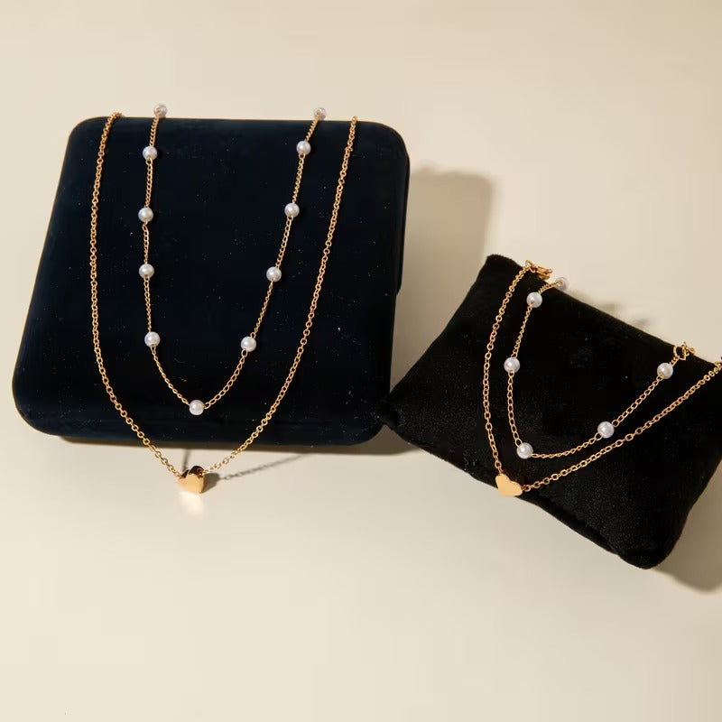 White Imitation Chain Jewelry with Heart Pendant