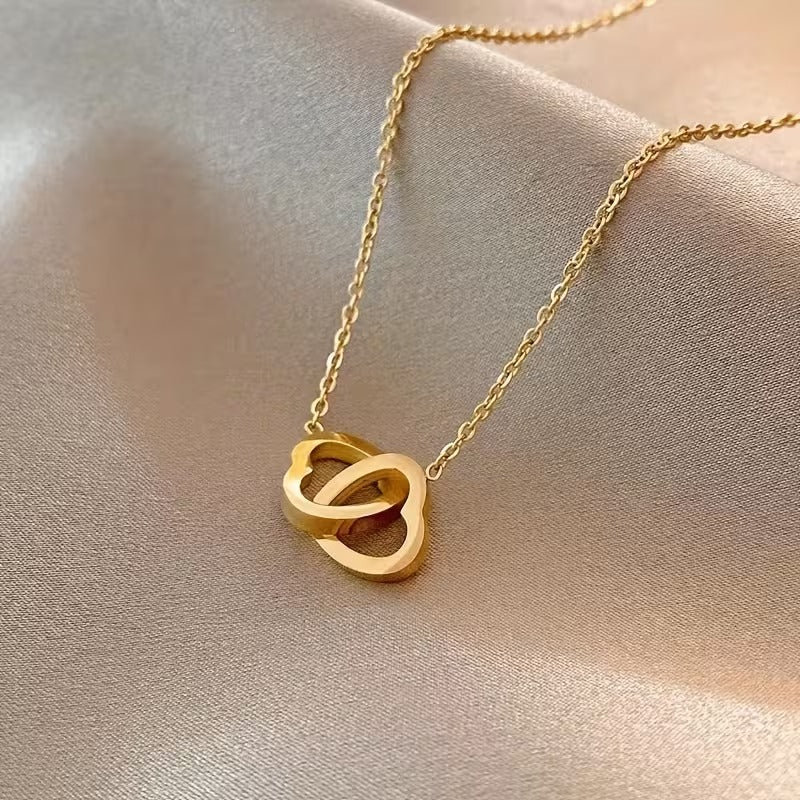 Double Ring Love Pendant Necklace