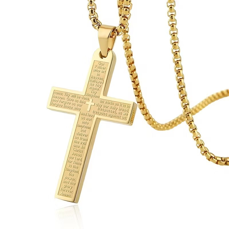 The Lord's Prayer Engraved Cross Necklace