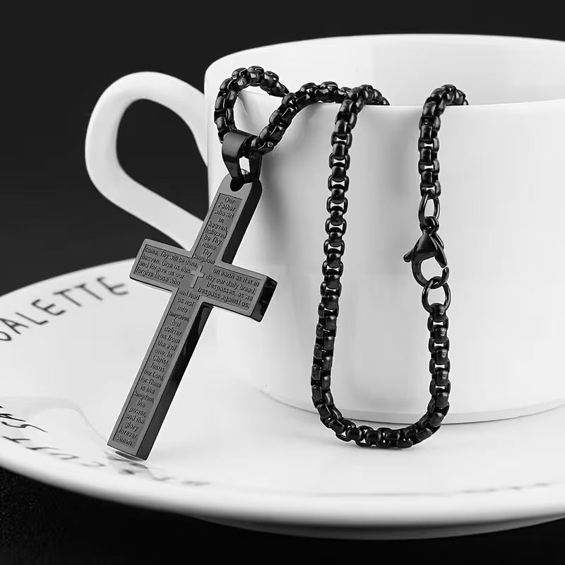 The Lord's Prayer Engraved Cross Necklace