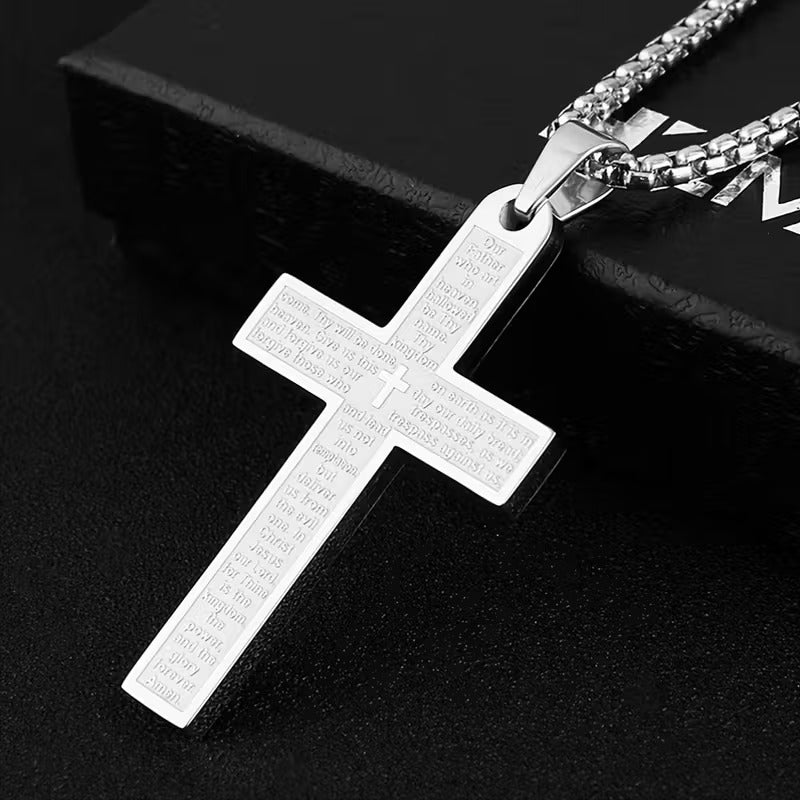 The Lord's Prayer Engraved Cross Necklace
