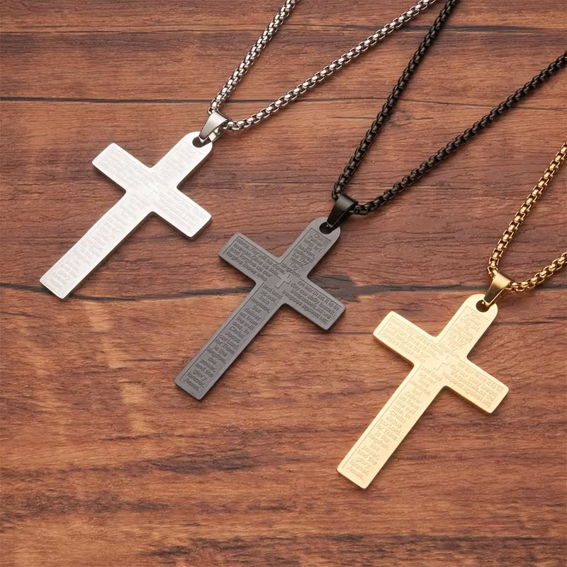 The Lord's Prayer Engraved Cross Necklace