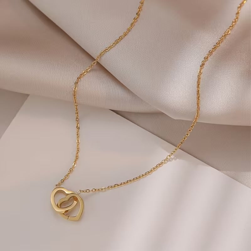 Double Ring Love Pendant Necklace