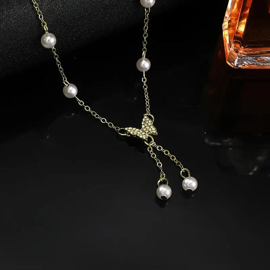 Women's Faux Pearl Butterfly Necklace