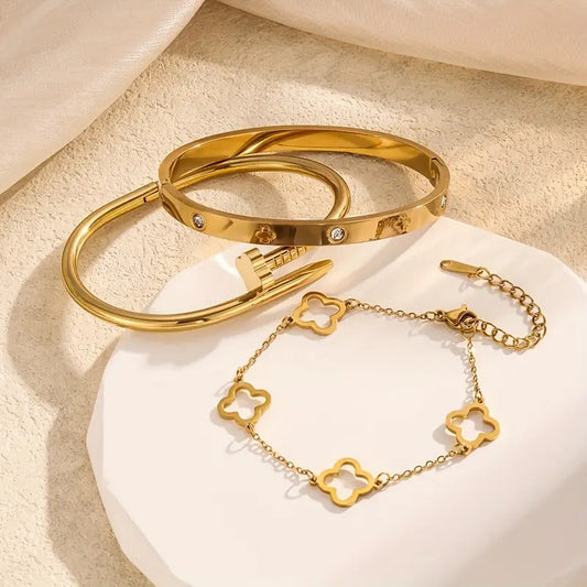 3pcs Elegant Stainless Steel Bracelet Set