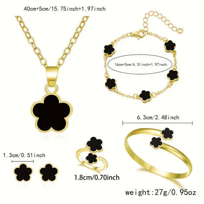 Lucky Clover Bracelet, Necklace, Earrings, Bracelet, Ring Set of Five