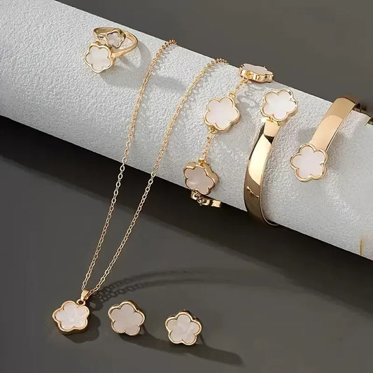 Lucky Clover Bracelet, Necklace, Earrings, Bracelet, Ring Set of Five