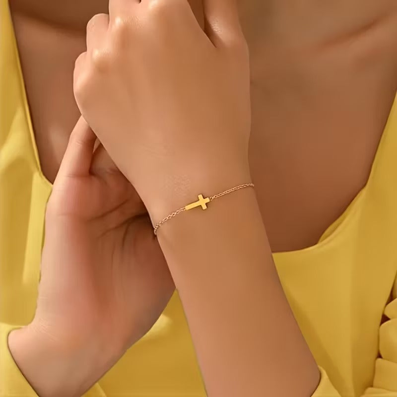Golden Plated Cross Pendant Bracelet