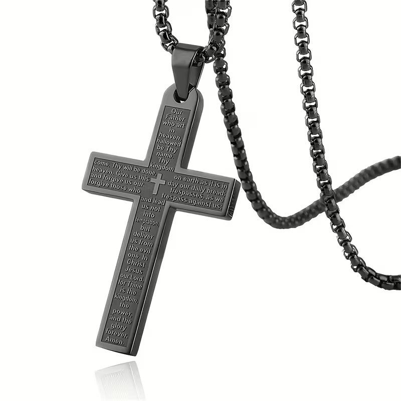 The Lord's Prayer Engraved Cross Necklace
