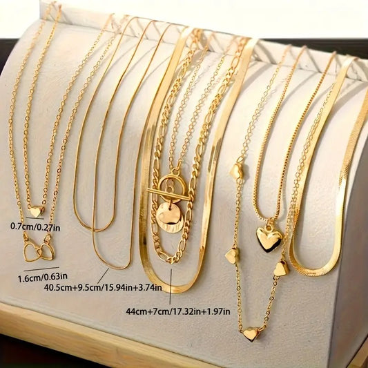 10pcs Punk Multi-Layer Flat Snake Chain Necklace Set