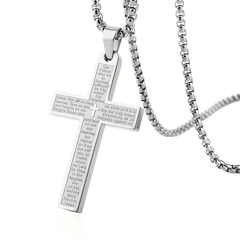 The Lord's Prayer Engraved Cross Necklace