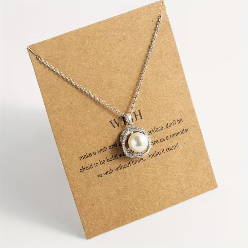 Elegant Pearl &amp; Diamond Halo Pendant Necklace