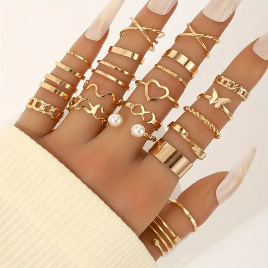 22 Piece Fashion Stackable Rings Set