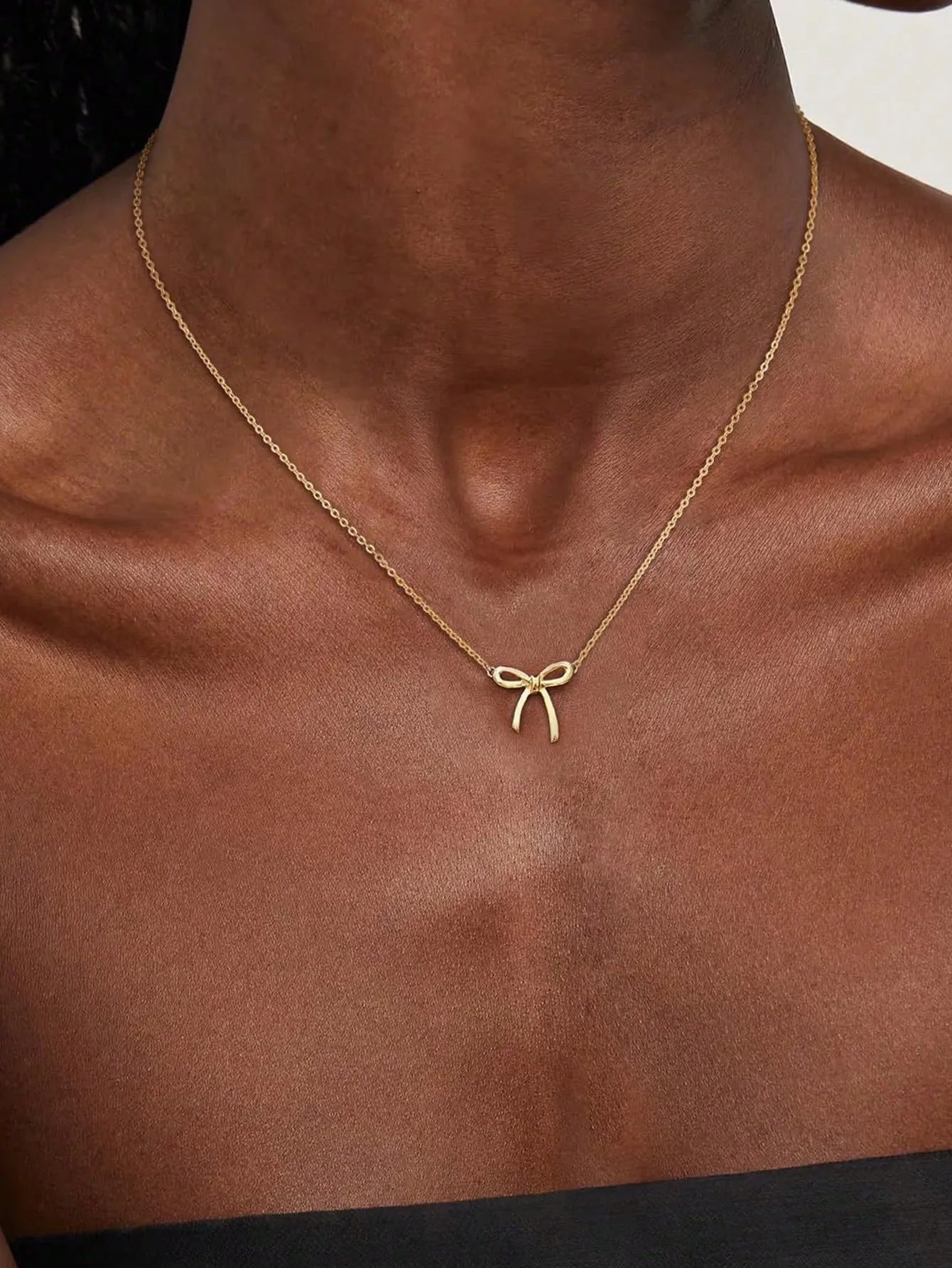 Gold Plated - Bow Shaped Pendant Necklace
