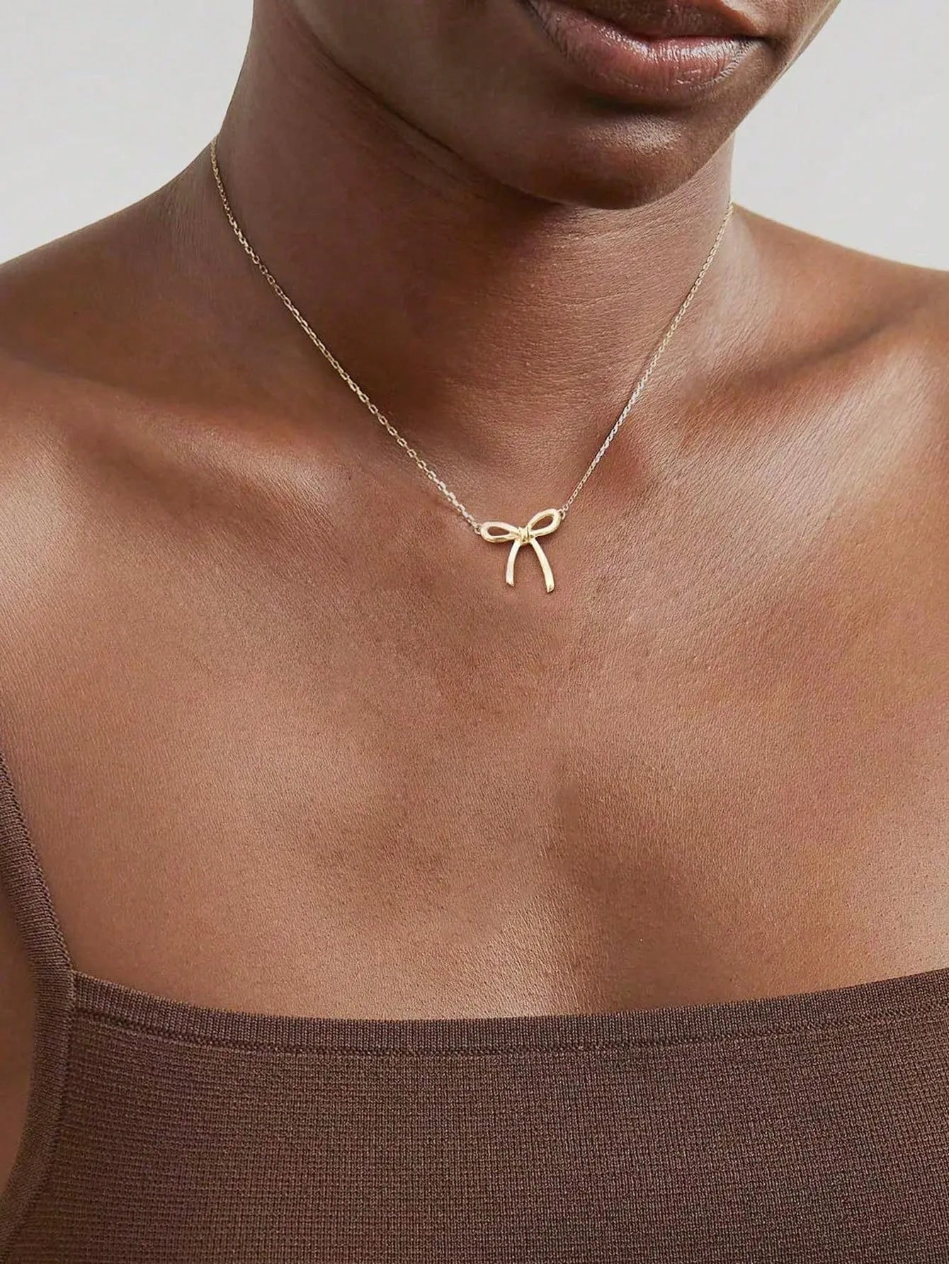Gold Plated - Bow Shaped Pendant Necklace