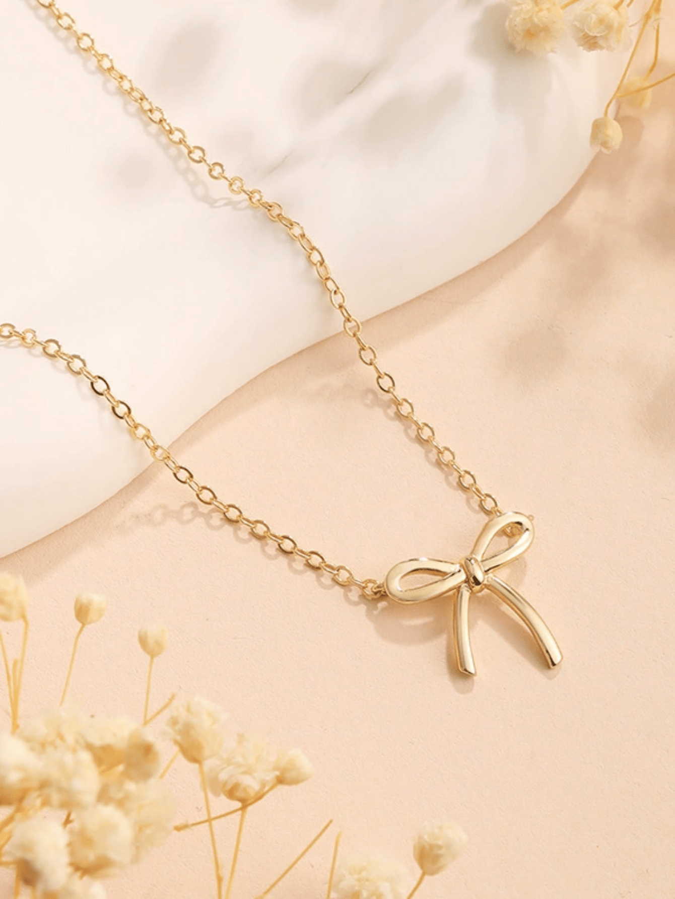Gold Plated - Bow Shaped Pendant Necklace
